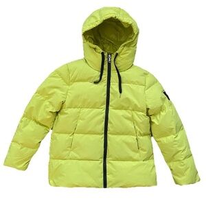 Two By Vince Camuto Neon Yellow Women Size M Puffer Jacket Hood Down, Feather